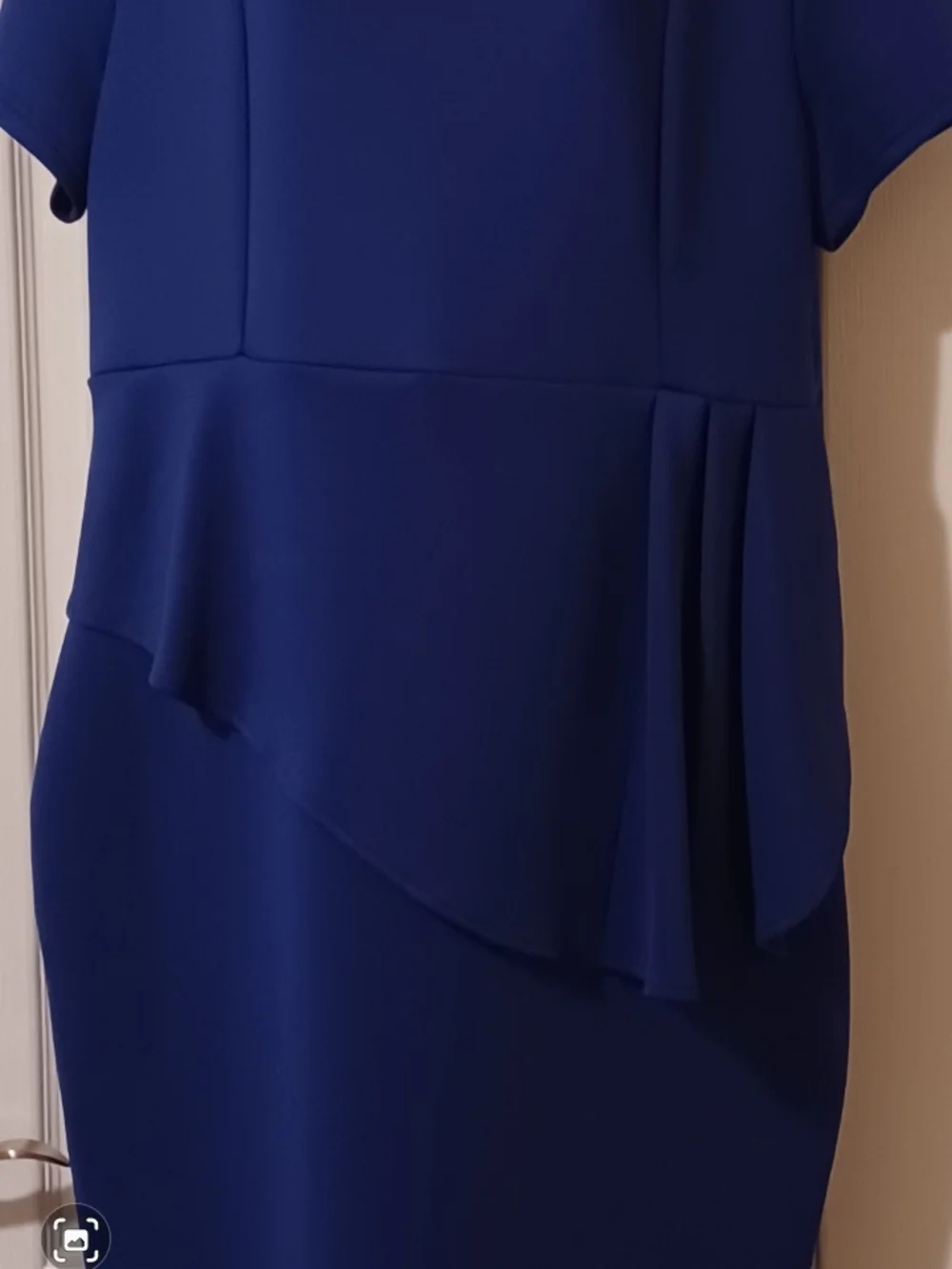 Elegant Royal Blue Peplum Sheath Dress - Picture 3 of 9